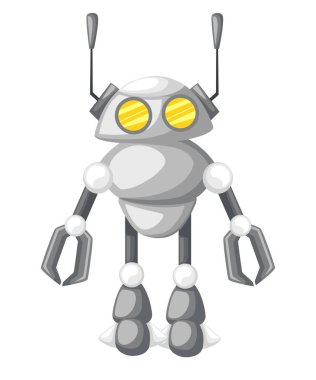 Beyaz izole komik izole robot farklı gelecekte robotlar. Düz vektör çizim yeni teknolojik tasarım stili