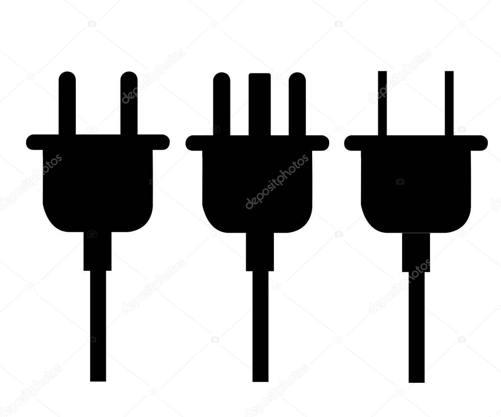 Uk electric plug and usa plug vector illustration black electric plug icon on white background