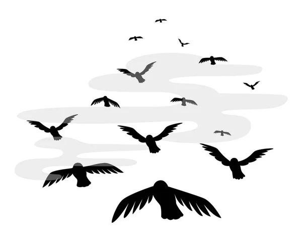 Ilustración vectorial una bandada de aves voladoras. estorninos — Archivo Imágenes Vectoriales