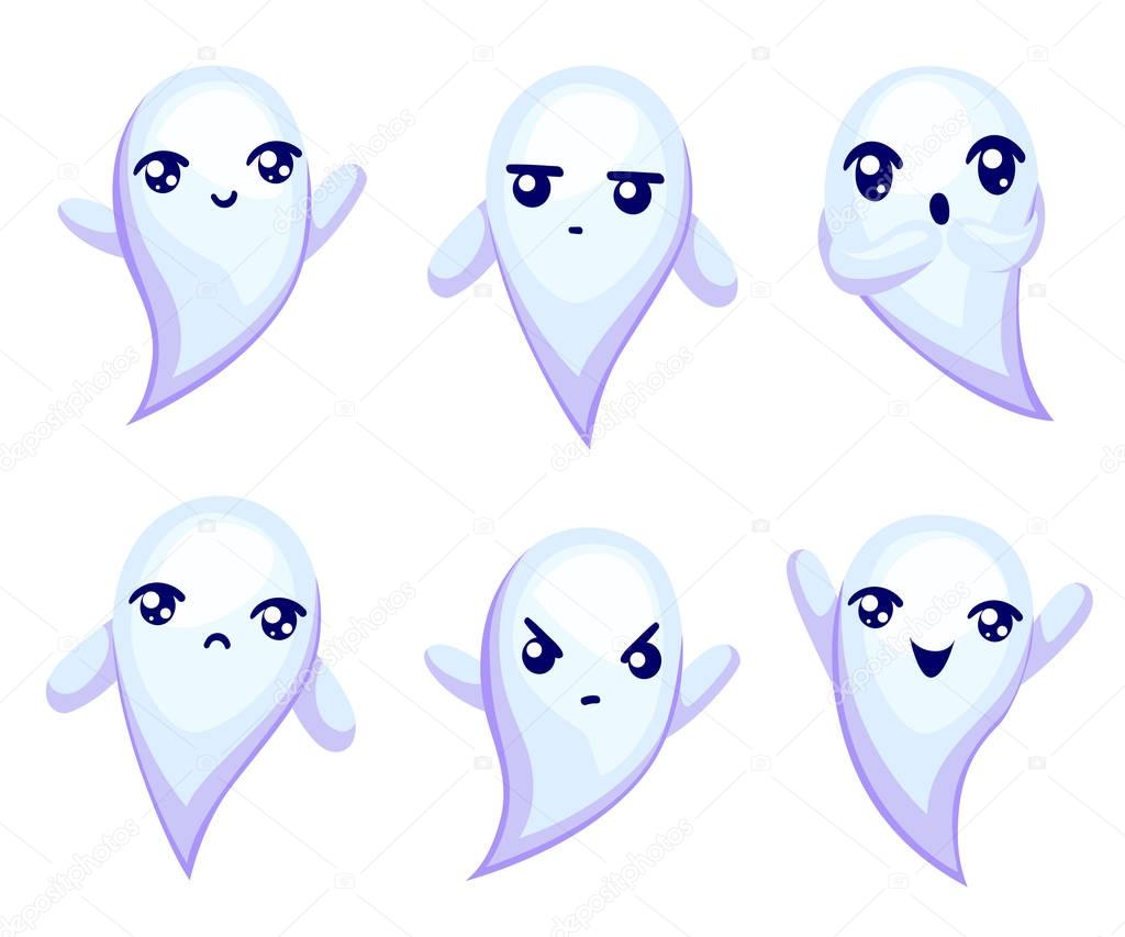 Cute ghost emoticon smiley emoji - vector illustration