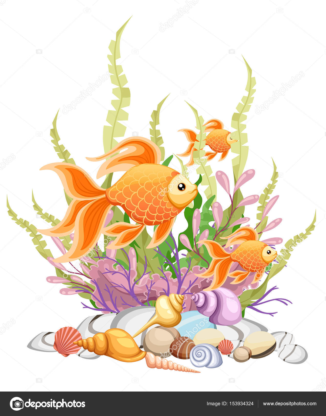 Illustrazione vettoriale isolato su sfondo Goldfish aquarium pesci sagoma Icona dei pesci acquario piatto variopinto del fumetto per il vostro disegno