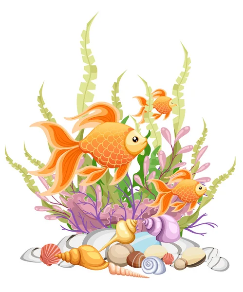 Vectorillustratie geïsoleerd op achtergrond goudvis aquarium vissen silhouet illustratie. Kleurrijke cartoon platte aquarium vissen pictogram voor uw ontwerp. — Stockvector
