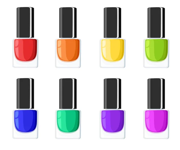 Glamour elegans manikyr illustration nagellack färger spilla ur flaskor. Vector mallar för kosmetiska produkter. — Stock vektor