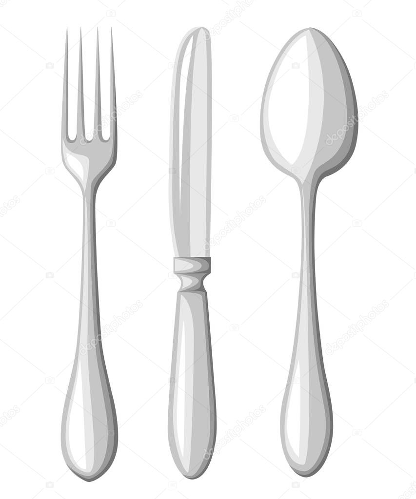 Vector illustration Fork, spoon and knife isolated on white.
