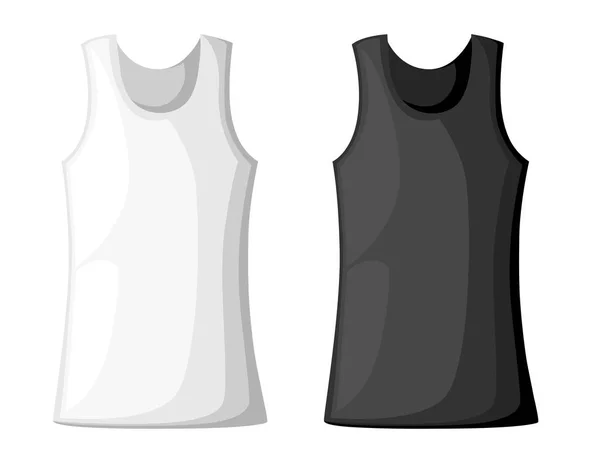 Vektor-Illustration mit realistischer männlicher Hemdvorlage. Das weiße ärmellose Tanktop der Frau in Vorder- und Rückansicht. Mock-up für Prints oder Logo-Design. — Stockvektor