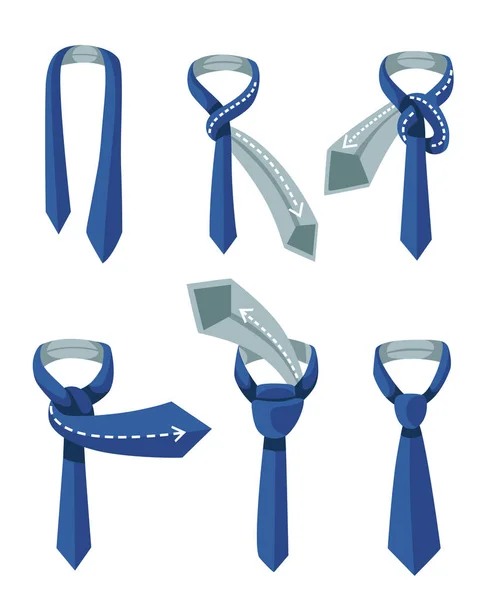 Hogyan kell nyakkendőt kötni, a türkiz háttér a lépéseket. Vektoros illusztráció. Utasítások. — Stock Vector