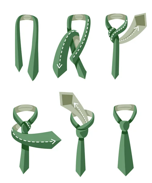 Hogyan kell nyakkendőt kötni, a türkiz háttér a lépéseket. Vektoros illusztráció. Utasítások. — Stock Vector