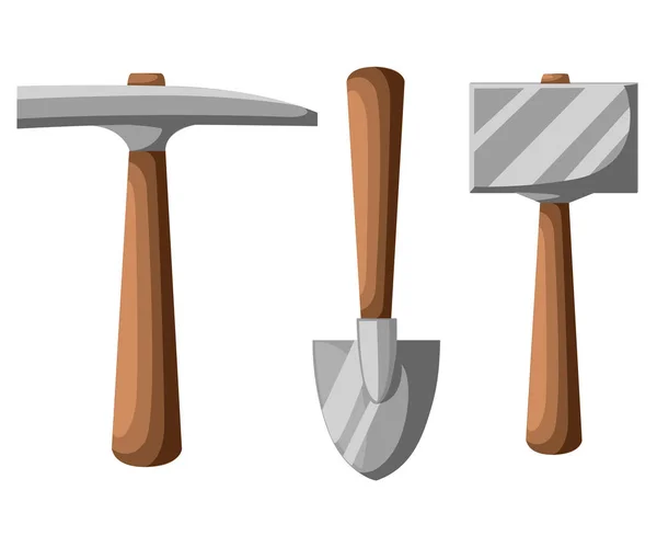 Pick shovel Mining tools, shovel and pickaxe vector illustration isolated on white — Stock Vector