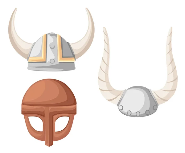 Casco vikingo. ilustración vectorial plana del casco vikingo en el fondo de textura de madera — Archivo Imágenes Vectoriales