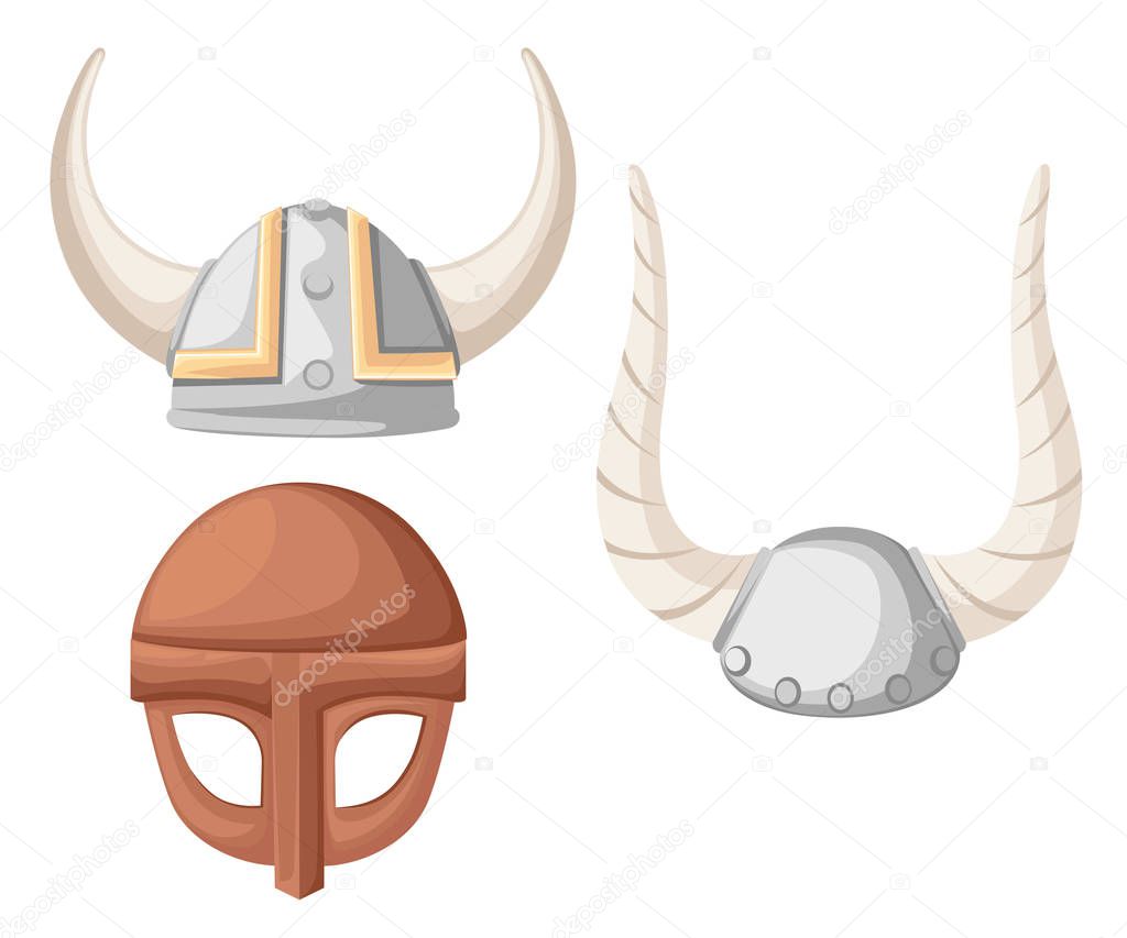 viking helmet. flat vector illustration of viking helmet on wood texture backgroud