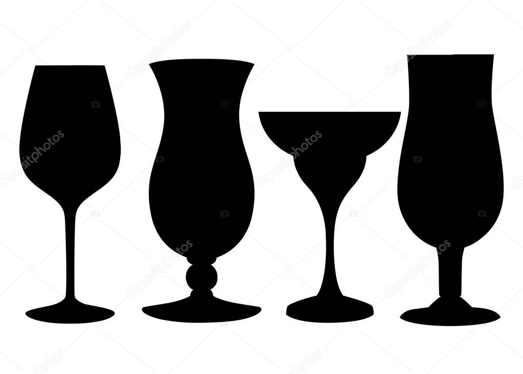 Set of glasses goblets, vector icon empty inside Glass of a different form for cocktails of juice