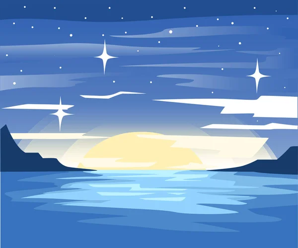 Noc góry wektor tło wektor góry, jezioro i Las Krajobraz w nocy. Piękna ilustracja geometryczna. — Wektor stockowy