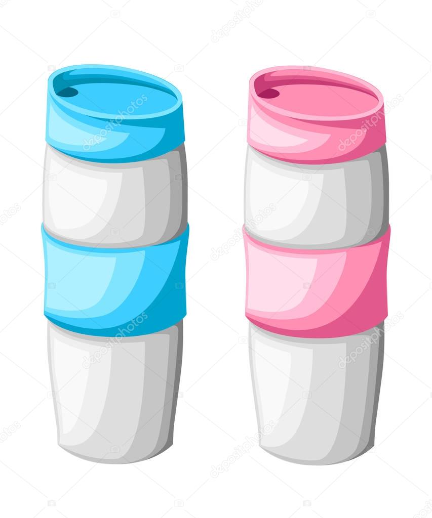 Thermos flask icons. Vector illustration. Isolated on a white background. Collection tumbler thermo cup vector Web site page and mobile app design vector element.