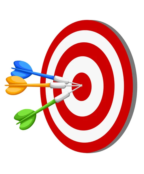Target Dart pijl raken center target op witte achtergrond, platte vector illustratie de pagina van de website en mobiele app ontwerpelement vector. — Stockvector