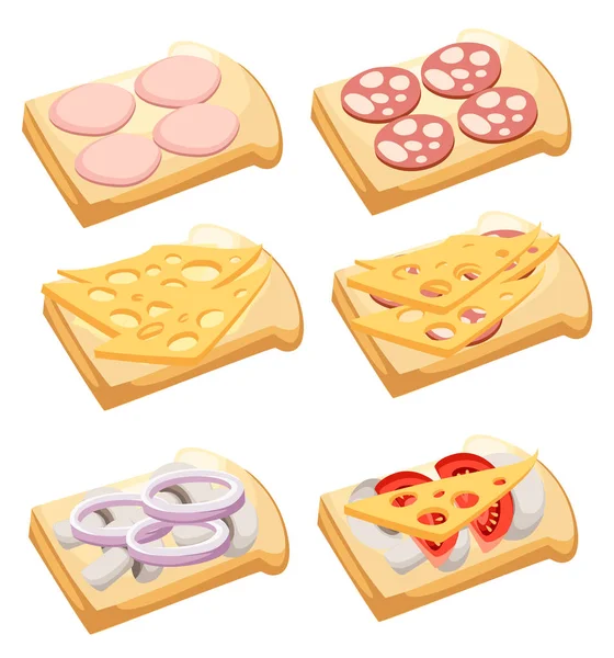 Set van heerlijke sandwich illustraties verschillende soorten subs broodjes toast. Pagina website en mobiele app ontwerpelement vector — Stockvector