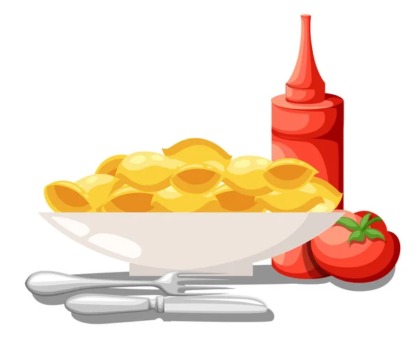 Macaroni mengatur koleksi pasta vektor saus tomat Italia, saus tomat dalam stoples dengan sayuran. Vektor ilustrasi untuk menu restoran. Laman situs web dan elemen vektor desain aplikasi seluler . - Stok Vektor