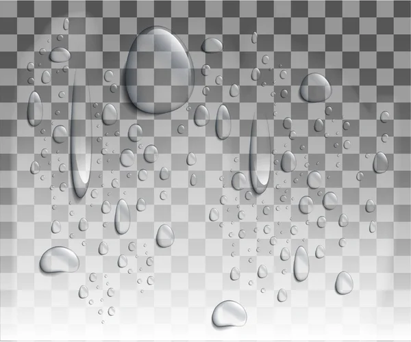 Realistic vector water drops. Set of transparent drops of different shapes in gray colors. Transparency only in vector format Clean drop condensation illustration Web site page and mobile app design — Stock Vector