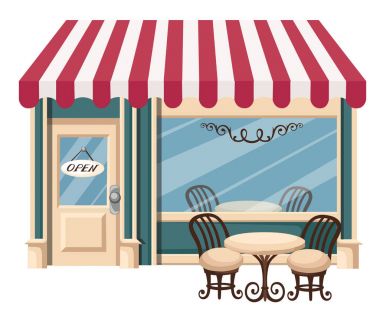 Sokak Cafe. Coffeeshop. City café. Kentsel bahar yaz manzara. Düz tasarım konsepti. Vektör çizimi Web sitesi sayfası ve mobil uygulaması tasarım