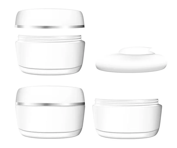 Ensemble vectoriel d'emballage de produits cosmétiques blancs vierges, tube à crème, flacon de shampooing, récipient à crème isolé sur fond blanc. Illustration de maquette de bouteille en plastique Page du site Web et conception d'applications mobiles . — Image vectorielle