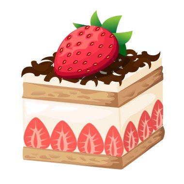 Renkli tatlı kek dilimler beyaz arka plan üzerinde izole parçalar. Kek kümesi. Vektör çizimi Web sitesi sayfası ve mobil uygulaması tasarım vektör öğesi.