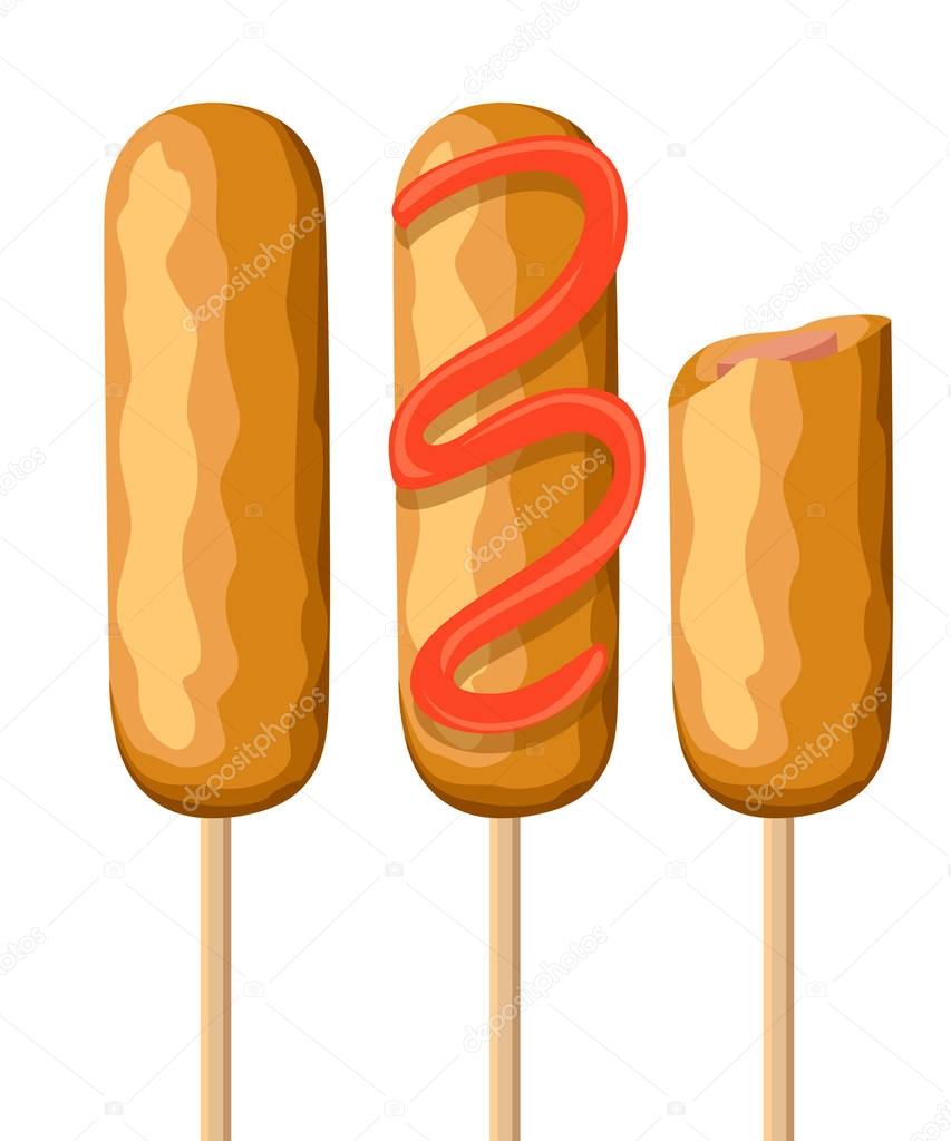 Corn dog Vector illustration of corn dogs with and without condiments. Web site page and mobile app design.