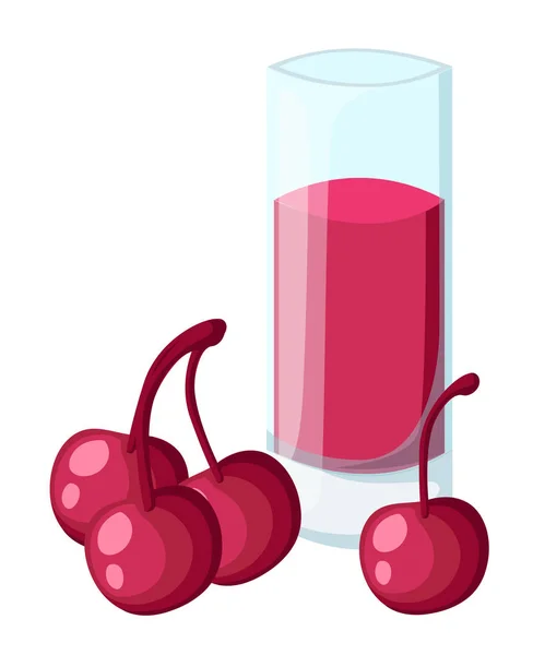 Zumo de cereza. Un vaso de jugo de cereza, hielo y cerezas. Vector Página del sitio web y elemento vectorial de diseño de aplicaciones móviles — Vector de stock