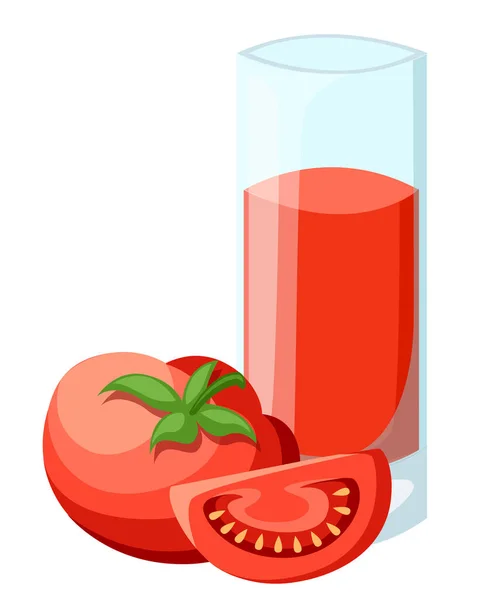 Sumo de tomate. Um copo de suco de tomate e gelo Página do site do vetor e elemento vetorial de design de aplicativo móvel — Vetor de Stock