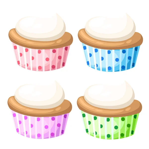 Cupcake Vektor Set isoliert Kuchen Sammlung süße Süßigkeiten Cupcakes, die appetitlich aussehen. bunte Cupcakes isoliert in weißen Website-Seite und mobile App-Design — Stockvektor