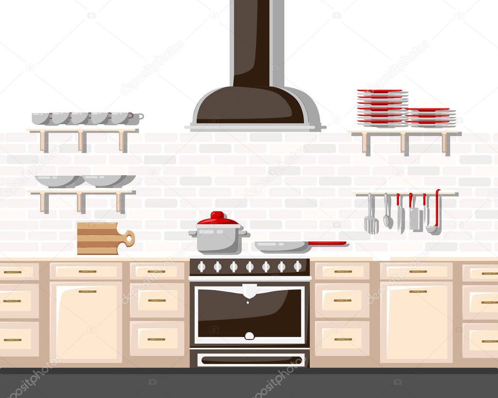 Estantes diseño grafico | Cocina con ilustración de vector de estilo