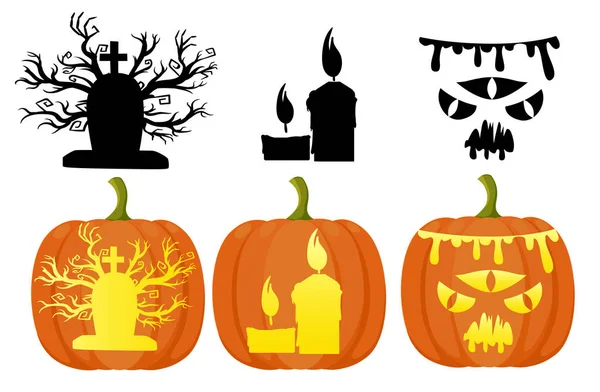 Definir Abóboras Para Halloween Flat Design Style Desenhos Animados Frescos —  Vetores de Stock