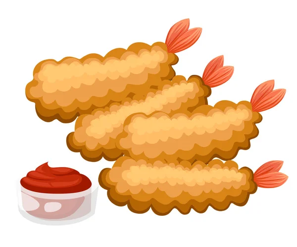 Icono Camarones Fritos Ilustración Dibujos Animados Del Icono Del Vector — Vector de stock