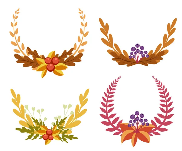 Set Con Elementos Florales Hojas Elementos Decorativos Para Diseño Hojas — Vector de stock