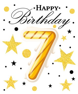 Yedinci yıl yıldönümü kutlama tasarım 7 yıl yıldönümü ve arka plan kırmızı kurdele beyaz üzerine konfeti. Poster veya broşür şablonu. Vektör çizim. Web sitesi sayfası ve mobil uygulaması.