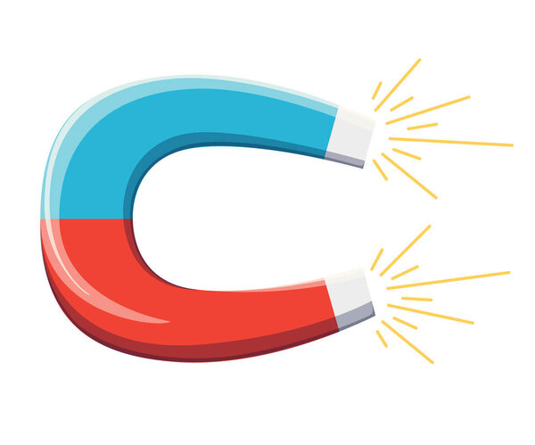 Магнит с векторной иллюстрацией значка магнитной мощности, плоский магнит изолировать на белом фоне веб-сайт страницы и дизайн мобильного приложения
