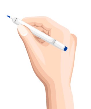 Eli kalem tutan. Bir office konu tarzı izole yeşil zemin üzerine yardım. Vektör çizim. Tasarım öğesi. Web sitesi sayfası ve mobil uygulaması tasarım