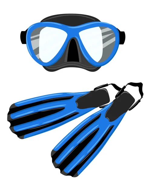 Snorkel Flippers Isolated White Background Blue Diving Mask Snorkel Pair — Stock Vector