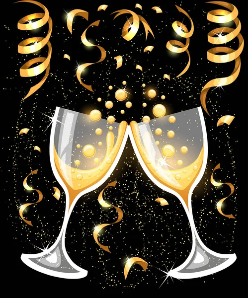 Two Glasses Champagne Merry Christmas Happy New Year Concept Vector — Stock Vector