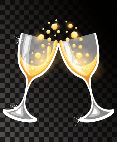 Zwei Gläser Champagner Frohe Weihnachten Und Ein Gutes Neues Jahr — Stockvektor