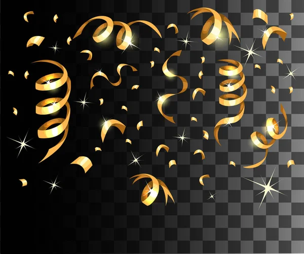 황금색의 Vector Festive Illustration Falling Shiny Confetti Isolated Transparent Checkered — 스톡 벡터