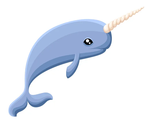 Blue baby narwhal . Flat vector illustration isolated on white