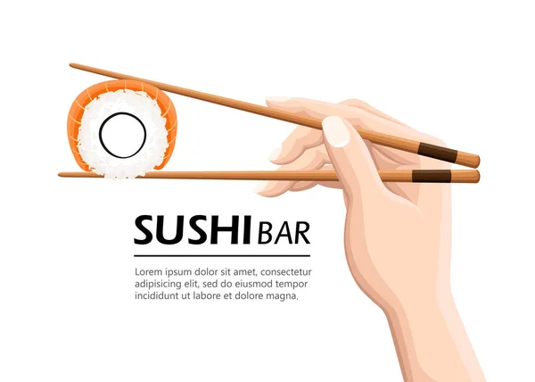 Palillos Con Rollo Sushi Concepto Snack Susi Nutrición Exótica Restaurante — Vector de stock