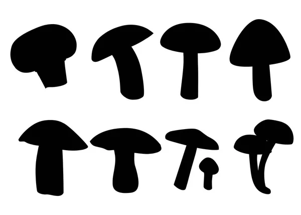 蘑菇套 黑色剪影 白色背景 向量隔离元素 网站页面和移动应用程序设计 — 图库矢量图片