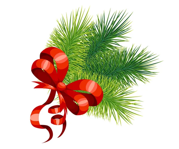 Arco Vermelho Ramos Uma Árvore Natal Ano Novo Decoração Natal — Vetor de Stock