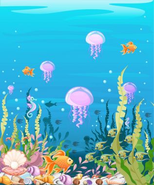 Balık ile denizaltı. Deniz hayat manzara - okyanus ve farklı nüfusu ile sualtı dünyasını. Tasarım Web siteleri ve cep telefonları, yazdırma için