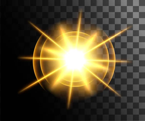 Glöd Isolerade Vit Transparent Effekt Bländning Explosion Glitter Linje Sun — Stock vektor