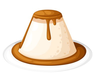 Puding veya karamel plaka illüstrasyon vektör, düz tasarım ile muhallebi. Web sayfası ve mobil uygulaması tasarım