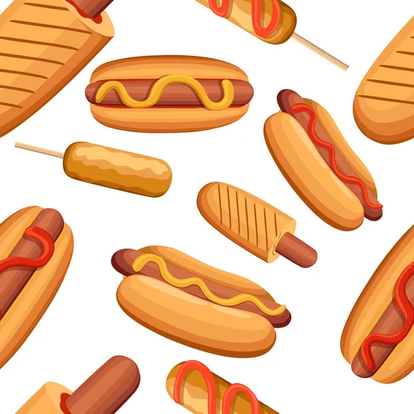 Hot Dog Corn Dog Types Produits Restauration Rapide Isolé Sur — Image vectorielle