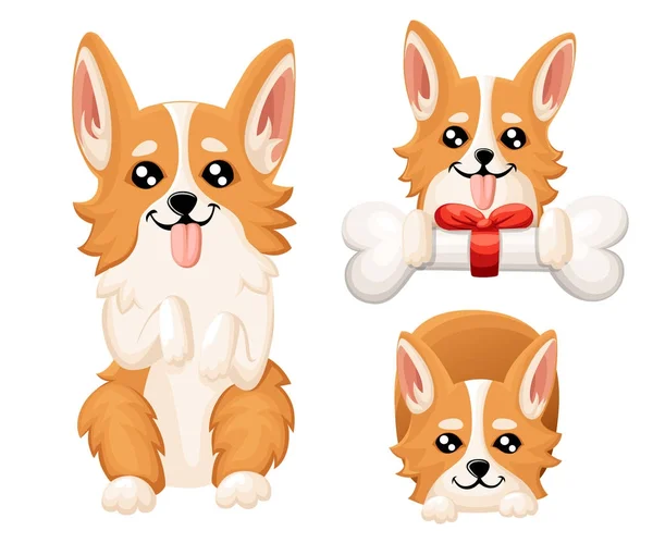 Ilustração Vetorial Cão Bonito Welsh Corgi Cachorro Agradável Para Cartão — Vetor de Stock
