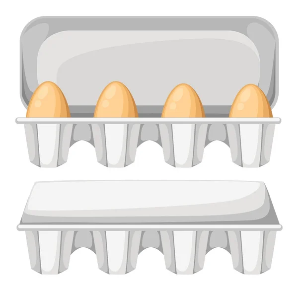 Векторна Ілюстрація Яєчної Коробки Коричневими Свіжими Курячими Яйцями Яєчний Контейнер — стоковий вектор