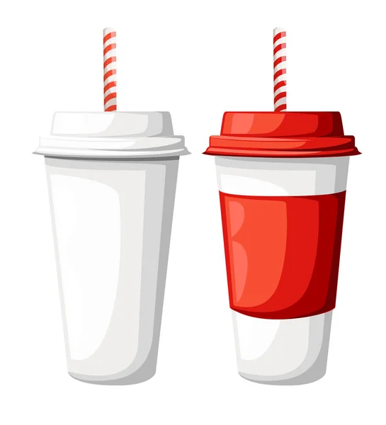 Buvez Dans Une Tasse Papier Rouge Blanc Avec Paille Illustration — Image vectorielle